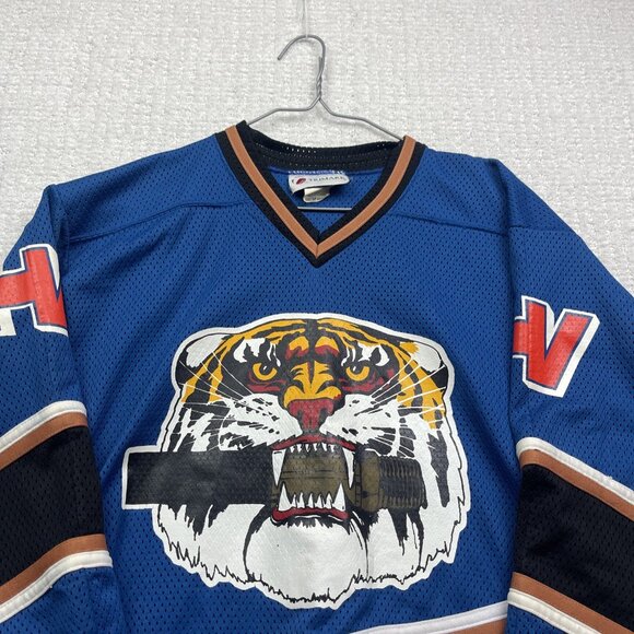 VTG Trimark Tiger Crunch Hockey Jersey Men Sz S Blue Brown Made in Canada Retro - Picture 2 of 16